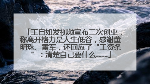 王自如发视频宣布二次创业，称离开格力是人生低谷，感谢董明珠、雷军，还回应了“工资条”：清楚自己要什么……