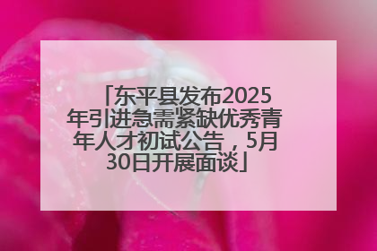 东平县发布2025年引进急需紧缺优秀青年人才初试公告，5月30日开展面谈